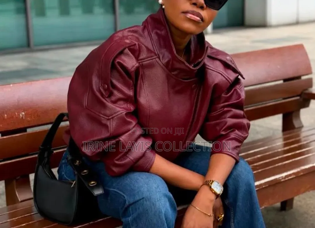 Lady's High Funnel Neck Leather Jacket.