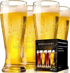 Beer Mug Glasses Set 420ml, Wheat Glasses Gift for Men (4)