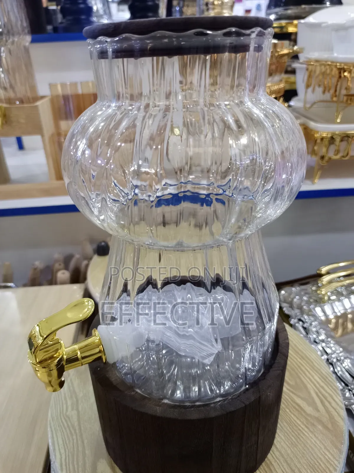 Ribbed Glass Beverage Dispenser.