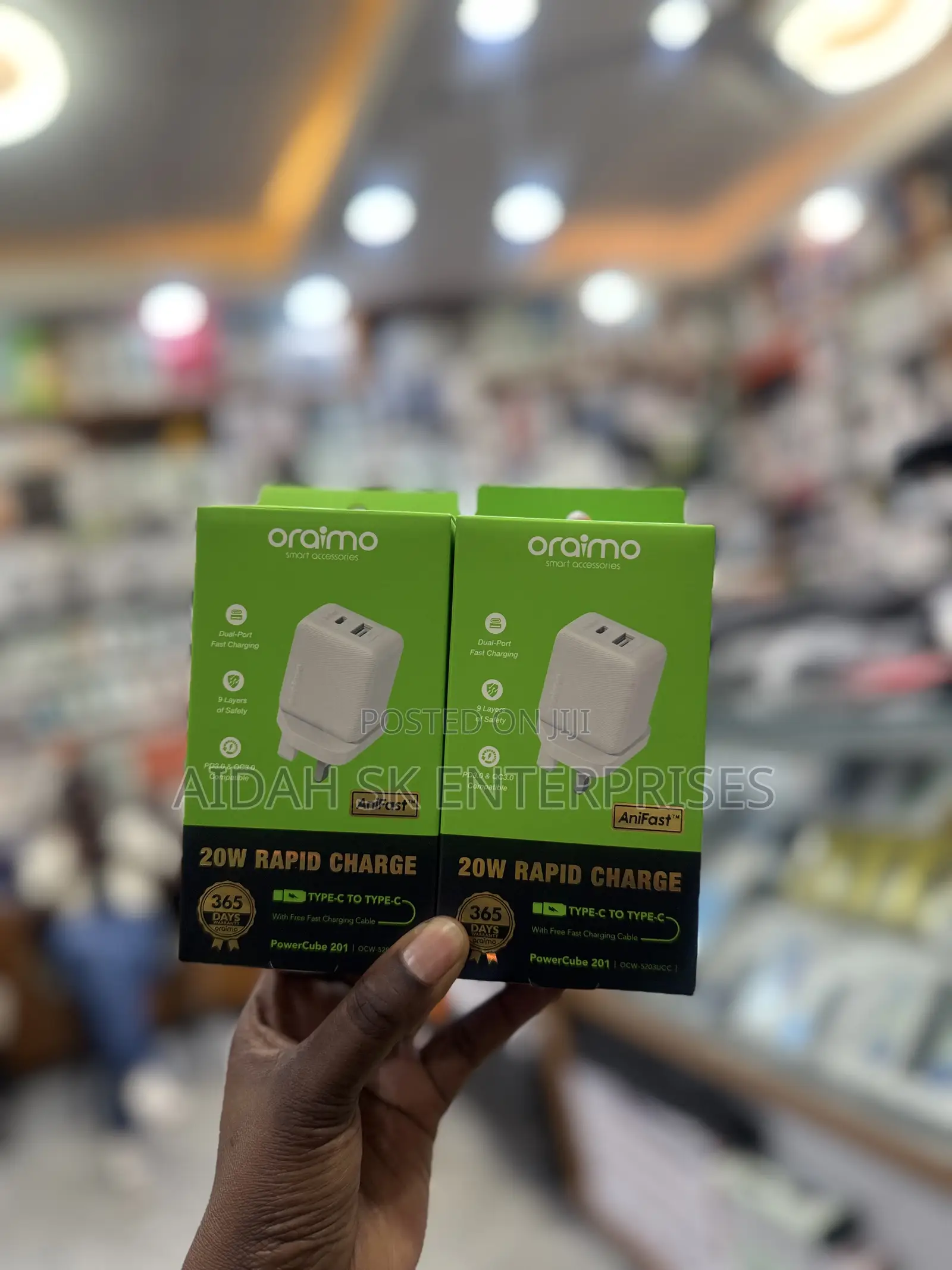 Oraimo Powercube 201 20w Dual-Port Fast Charger With Type-C to Type-C