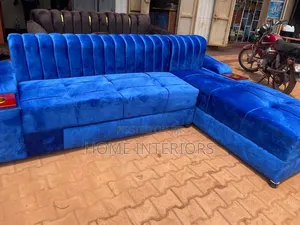 Light Blue Six Seater L Sofa