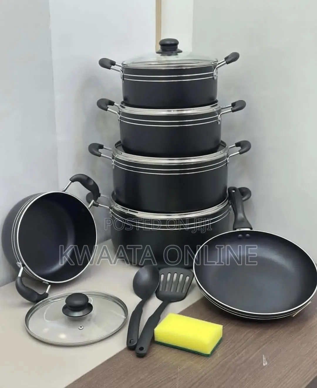 6 Pc- Non Stick Cookware Pans Saucepans With Covers- Black