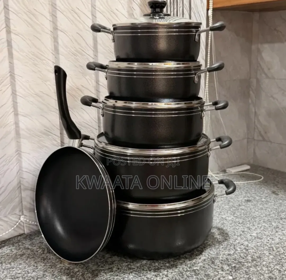 6 Pc- Non Stick Cookware Pans Saucepans With Covers- Black
