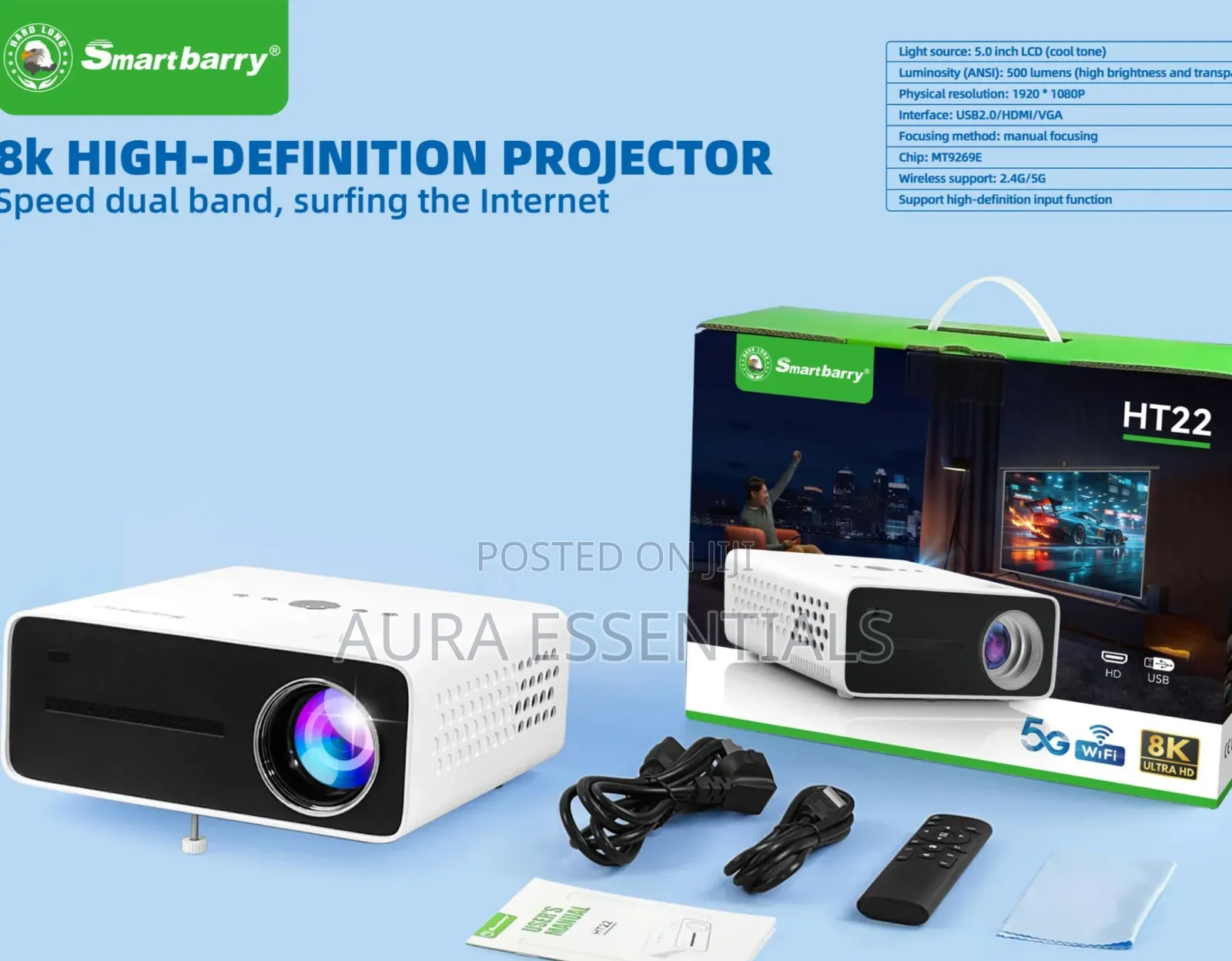 Smartberry Ht22 Ultra Hd Smart Android Projector With 5g Wifi.