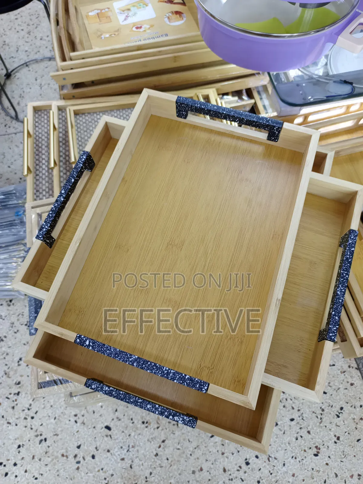 3-in-1 Rectangular Nesting Bamboo Serving Tray Set.