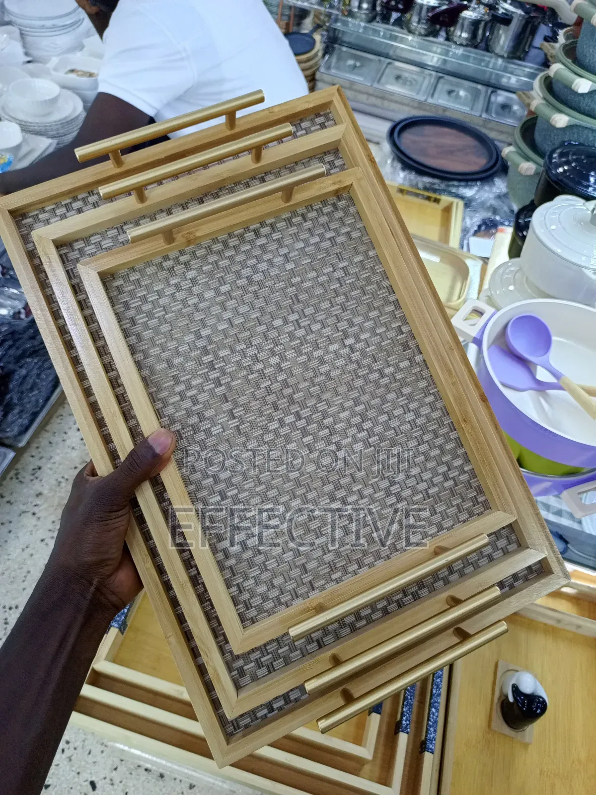 Nesting Set of Rectangular Bamboo Serving Trays