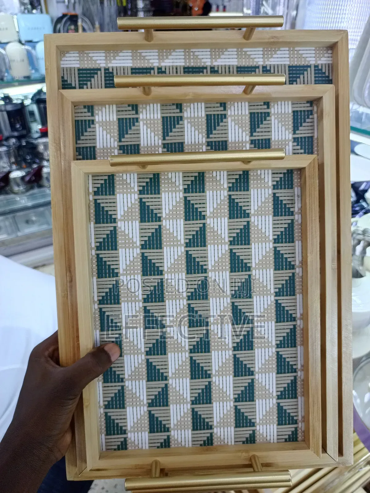 Set of Three Rectangular Bamboo Serving Trays.