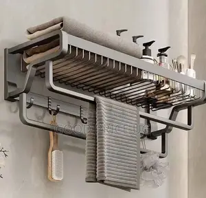 Multi-Functional Wall-Mounted Bathroom Towel Rack and Organizer.