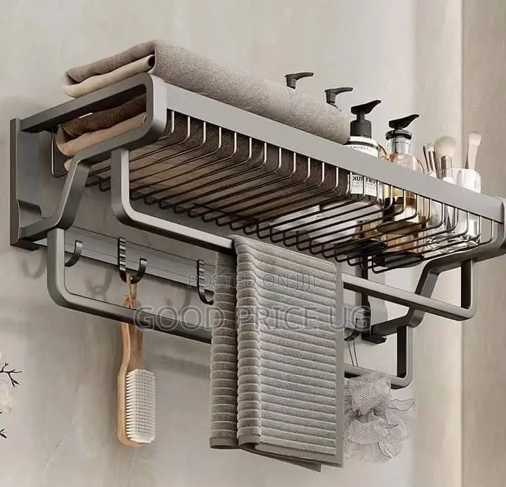 Multi-Functional Wall-Mounted Bathroom Towel Rack and Organizer.