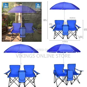 Double Folding Beach Chair With Umbrella Table Cooler and Bag Portable