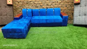 Light Blue L Sofa Set