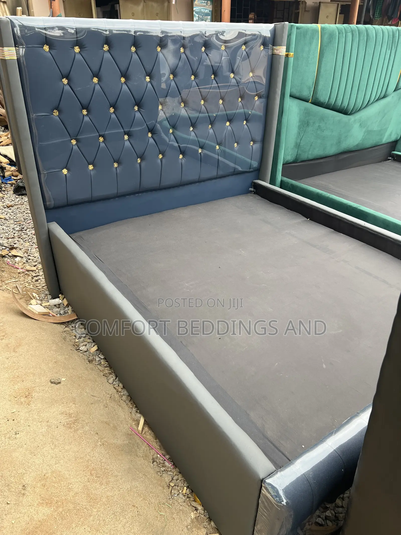Leather Bed Five by Six Navy Blue