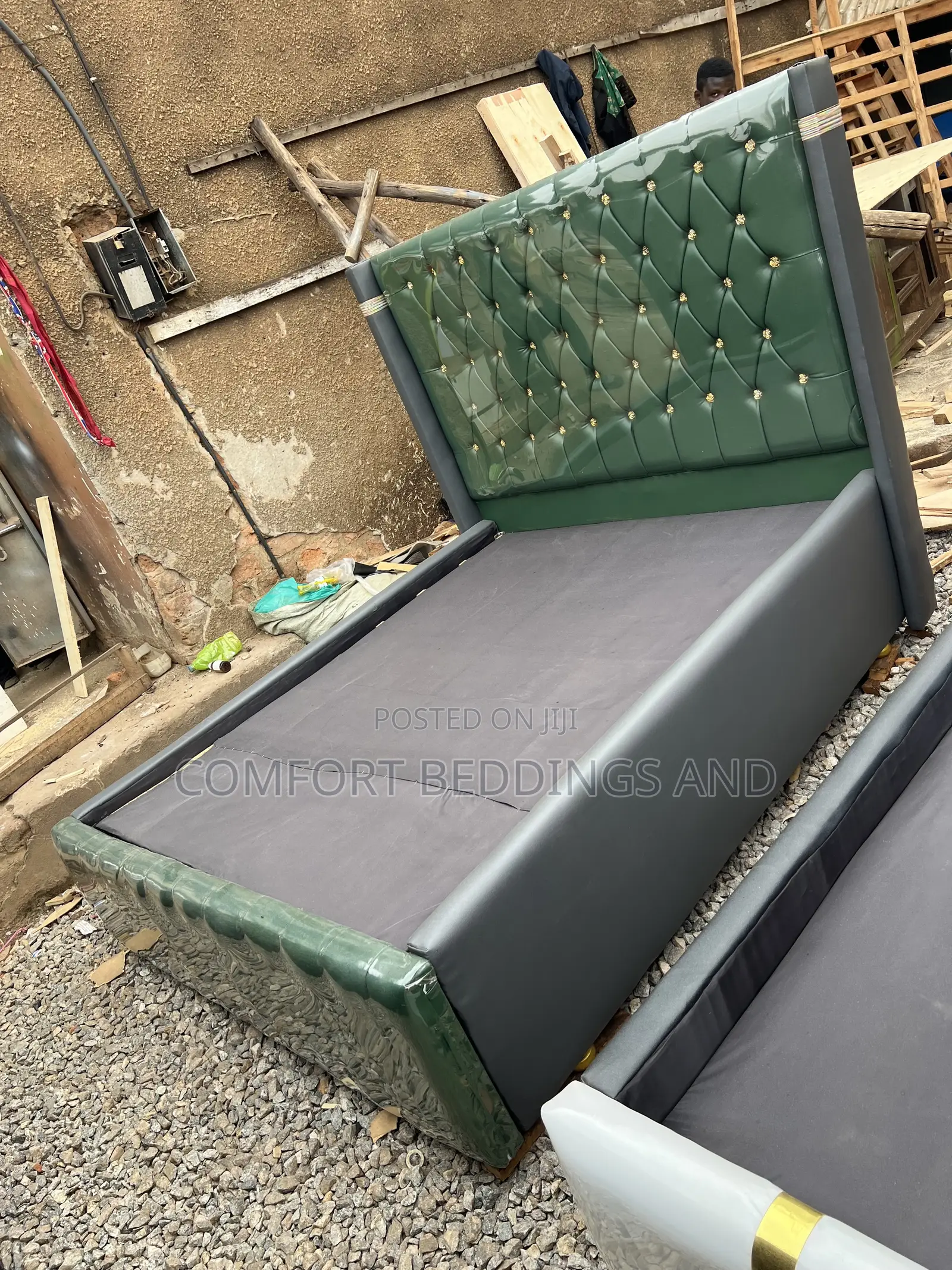 Leather Bed Five by Six Green