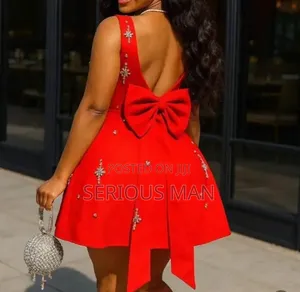 Crystal Bow Detail Backless a-Line Dress