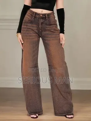 Y2k-Inspired Tinted Brown Wide-Leg Baggy Denim Jeans.