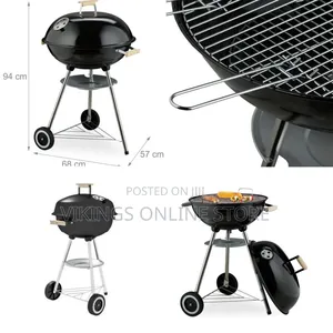 Round Portable Charcoal Barbecue Grill, 54 Cm, Outdoor BBQ Grill