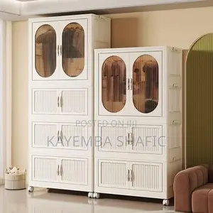 Modern 4-Tier Foldable Plastic Wardrobe Cabinet With Wheels