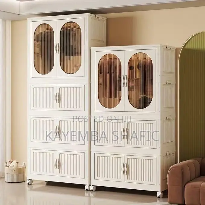 Modern 4-Tier Foldable Plastic Wardrobe Cabinet With Wheels