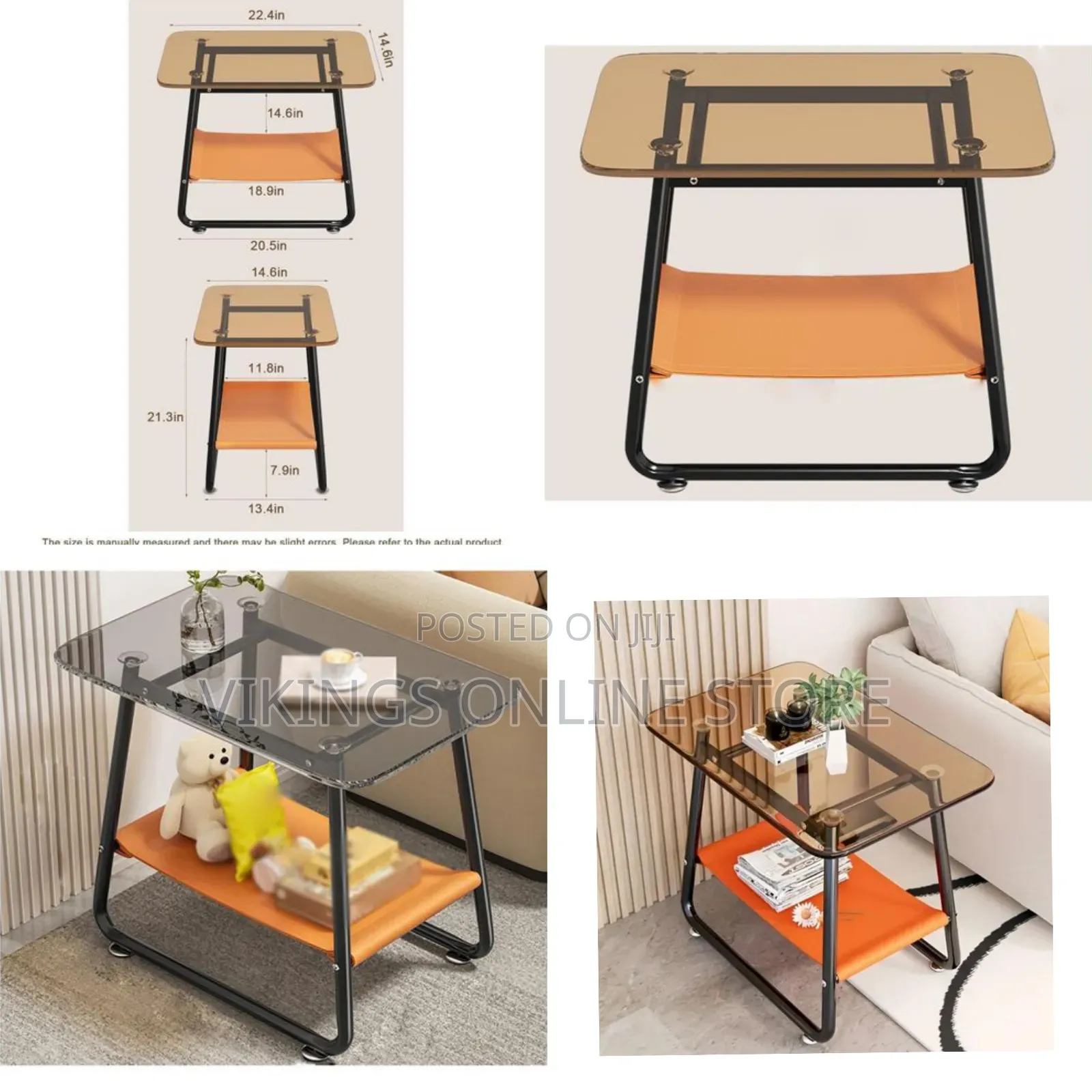 End Table With Storage, Glass Coffee Table With Metal Frame, Modern