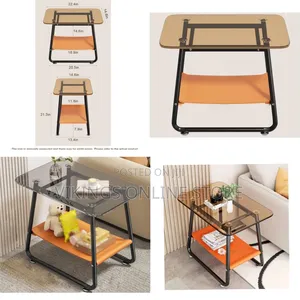 End Table With Storage, Glass Coffee Table With Metal Frame, Modern