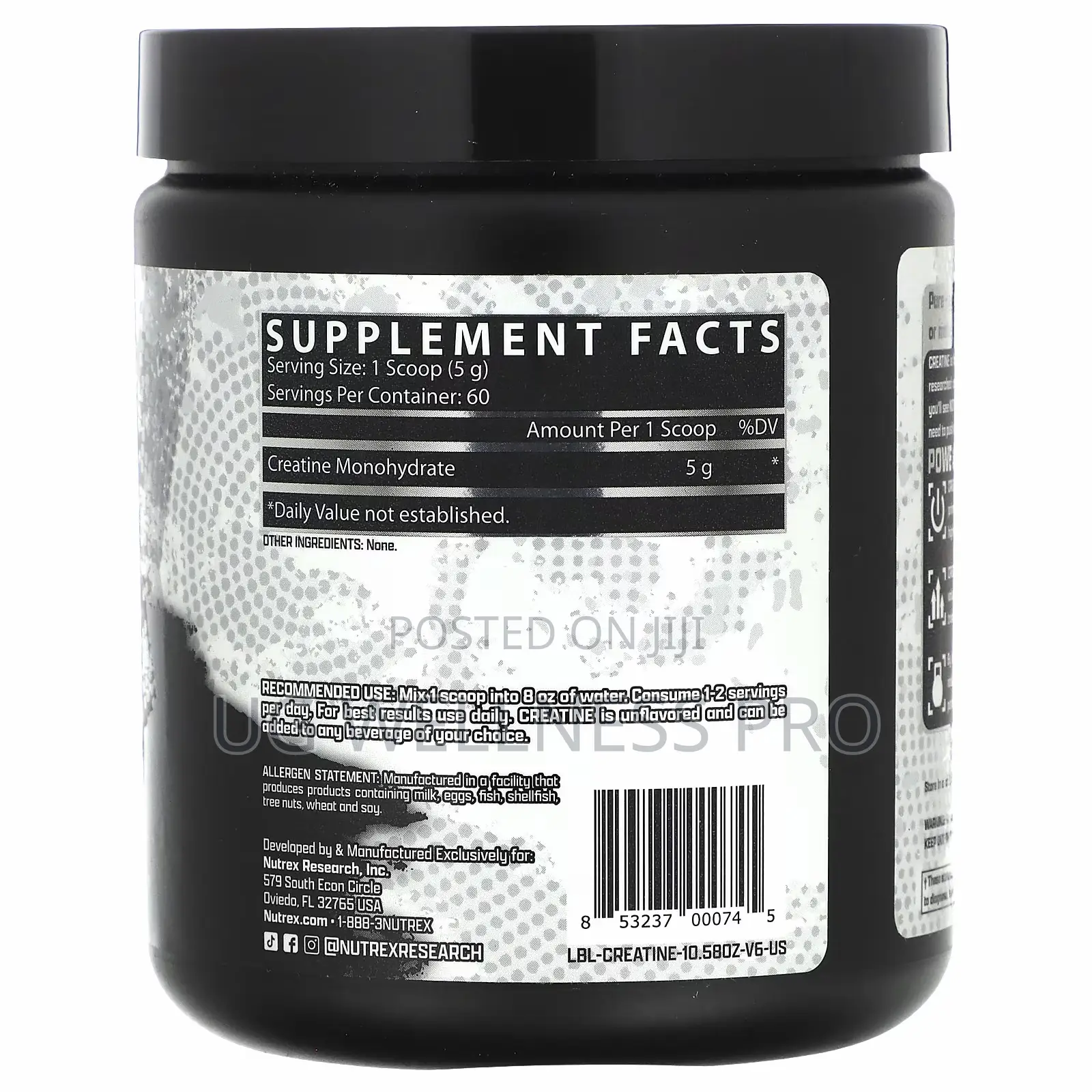 Nutrex Research Creatine Monohydrate, Unflavoured, 300g 60 Servings