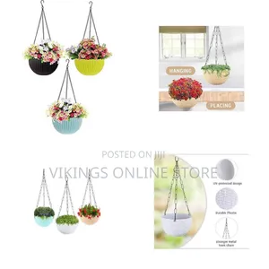 Rattan Waven Urban Home Plastic Flower Pot Hanging Basket With Metal