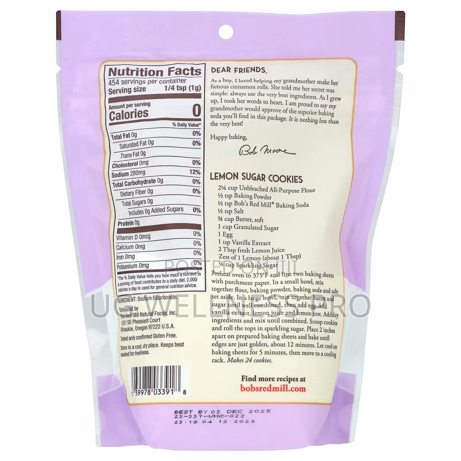 Bob's Red Mill Double-Acting Bicarbonate of Soda Baking Soda , 454g