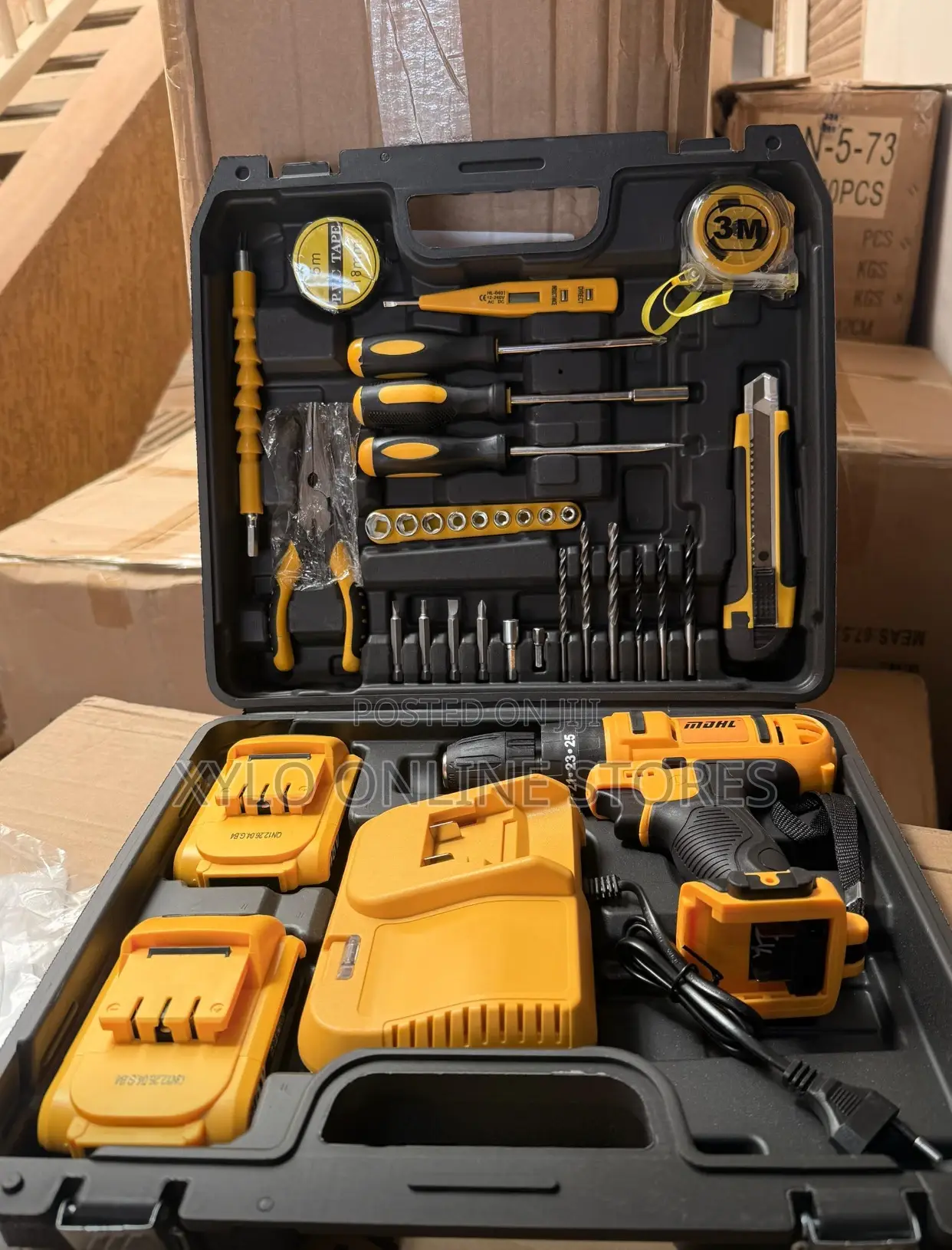 A 34 Piece Mdhl Cordless Power Tool Kit Yellow