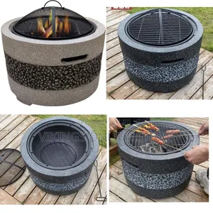Large Artificial Stone Barbecue Fire Pit Fire Bowl With Grill Gray