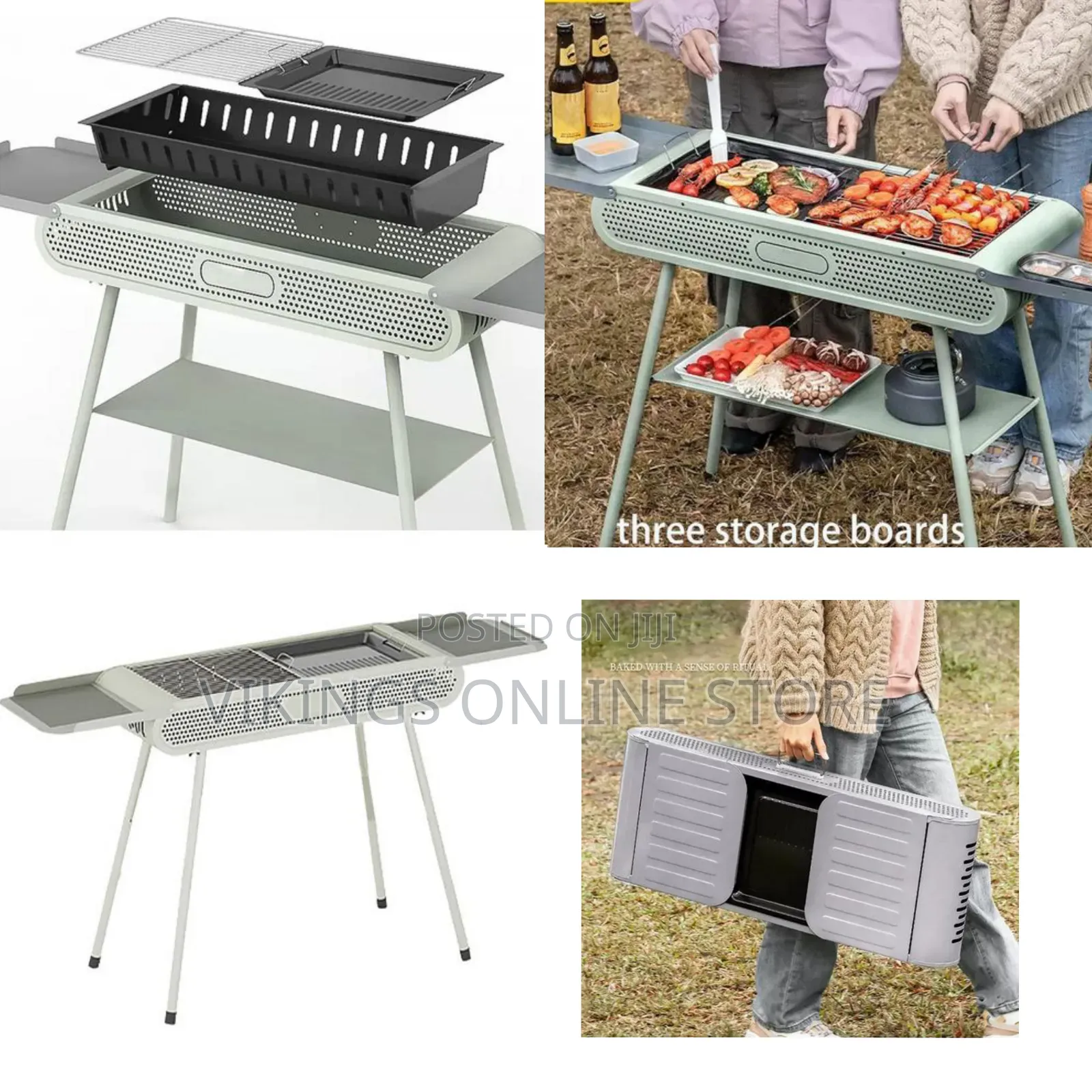 Portable Charcoal Grill, Bbq Grill With Three Storage Boards,Foldable