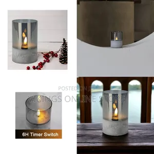 Glass Flameless Flickering Candles With Cement Concrete Base, Battery