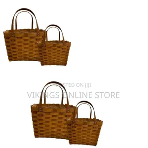2 Piece Woven Flower Poppy Personal Picnic Basket, Fruit Insulated Bag