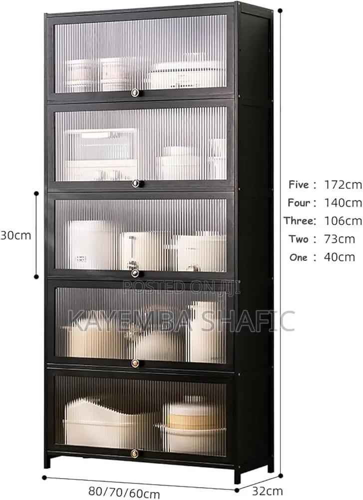5-Tier Modern Kitchen Storage Cabinet With Flip-Up Fluted Doors