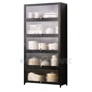 5-Tier Modern Kitchen Storage Cabinet With Flip-Up Fluted Doors