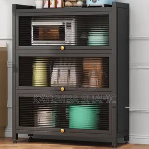 Premium 4-Tier Metal Kitchen Storage Cabinet With Flip Doors and Wheel