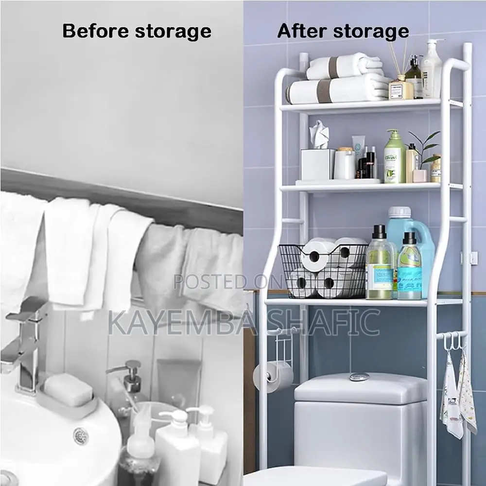 3-Tier Space-Saving Over-the-Toilet Bathroom Storage Rack - White