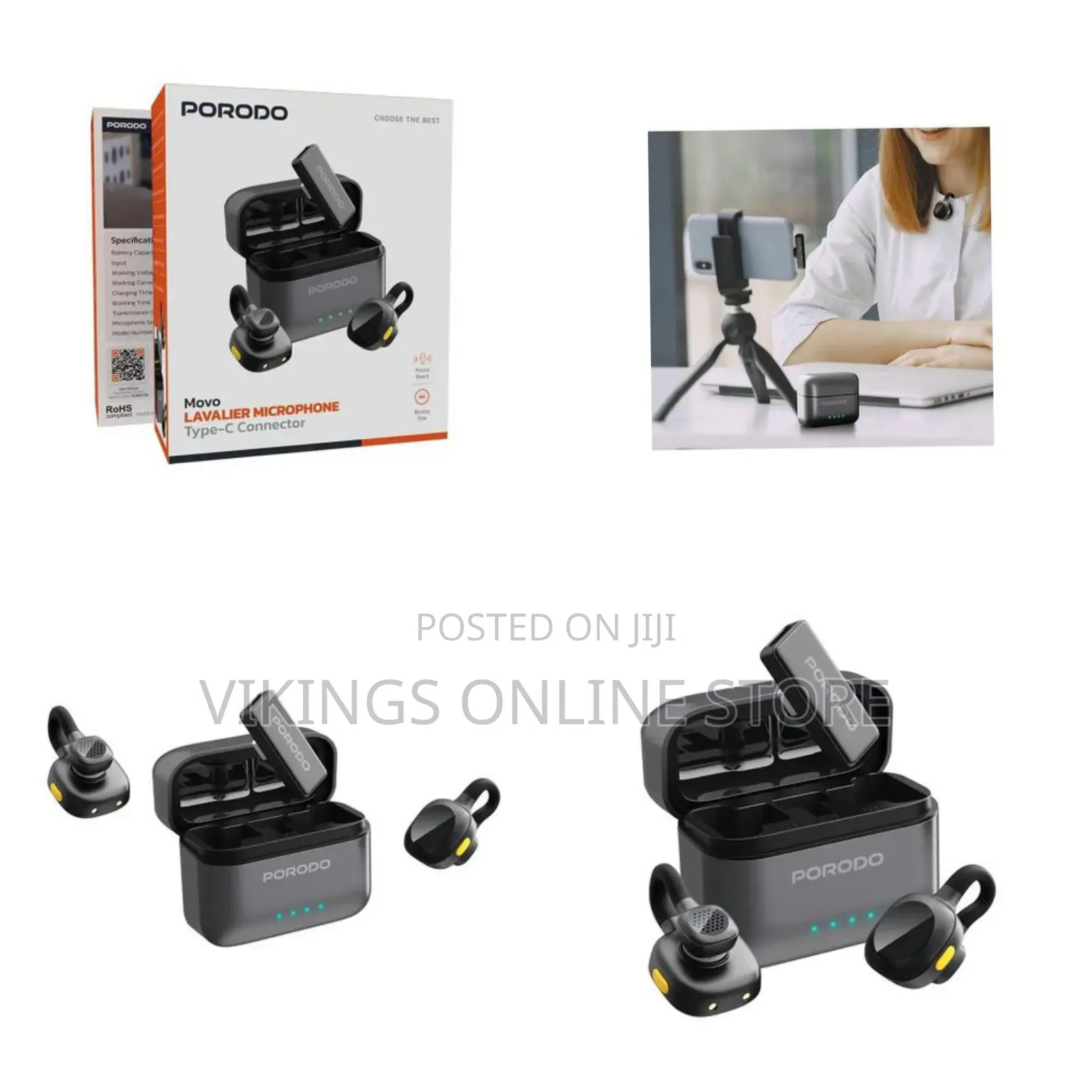 Porodo Movo Lavalier Microphone, Instant Wireless Setup Microphone