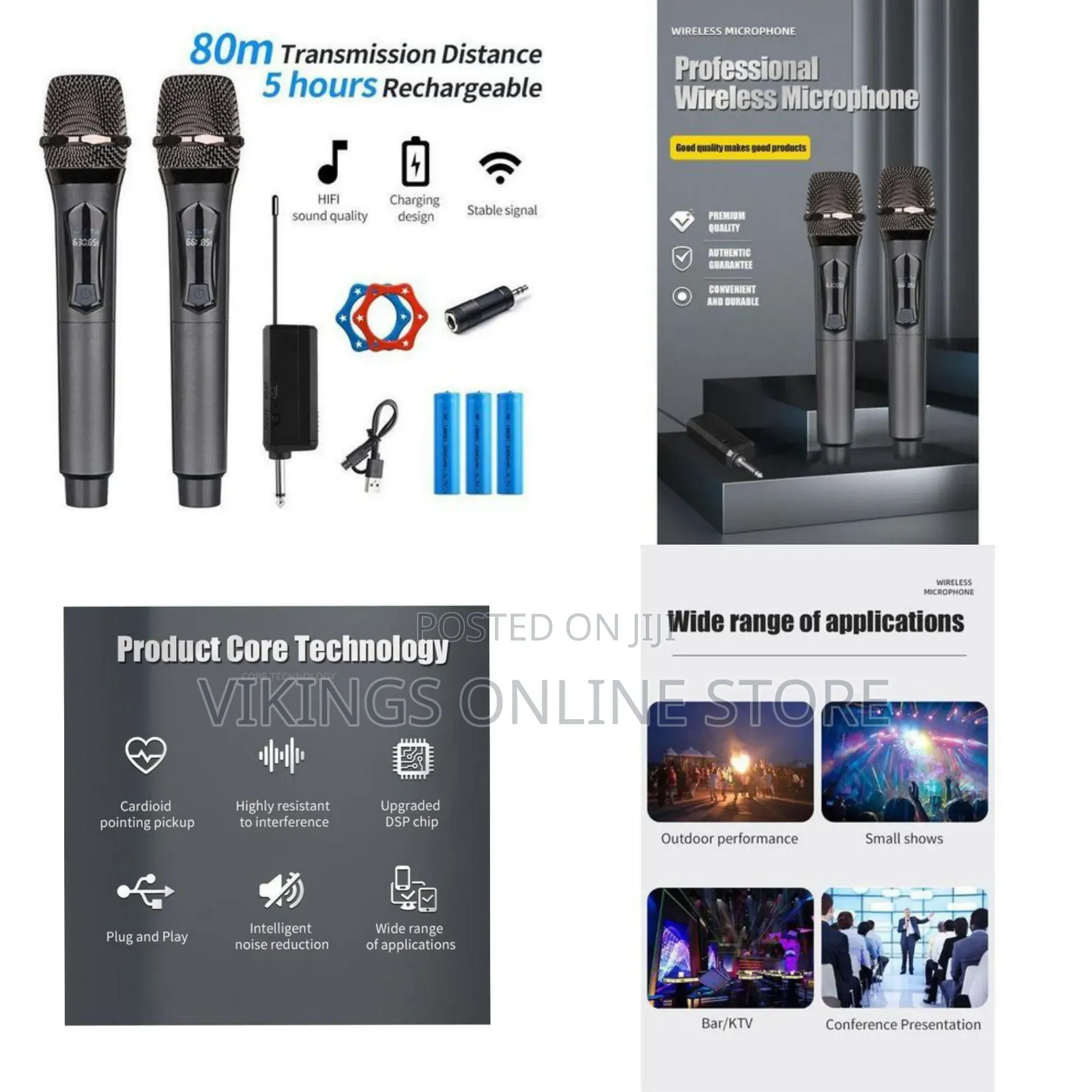 Professional Universal Wireless Microphone, Rechargeable Wireless Dual