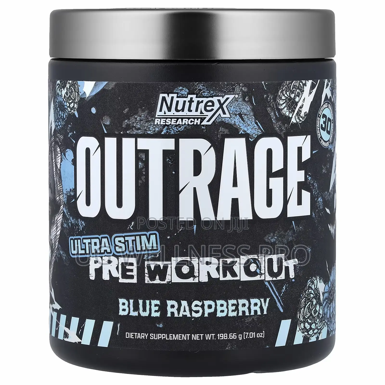 Outrage, Ultra Stim Pre Workout, Blue Raspberry 98.66g 30 Servings