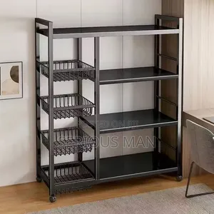 4-Tier Multi-Functional Metal Kitchen Storage Rack and Rolling Utility