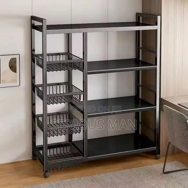 4-Tier Multi-Functional Metal Kitchen Storage Rack and Rolling Utility