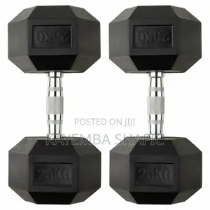 Pair of 25kg Rubber Coated Hex Dumbbells (50kg Total)