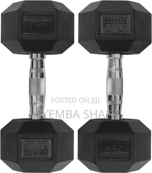 Pair of DTX Fitness 12.5kg Rubber Coated Hex Dumbbells (25kg Total)