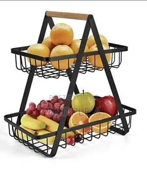 Black Metal 2 Tier Fruit Basket Stand