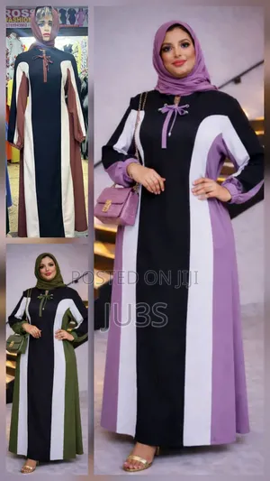 A Floor-Length, Black and Lavender Abaya Dress