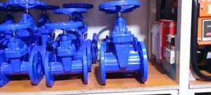 Blue Industrial Gate Valves Flanged Design for Secure Pipe Connection.