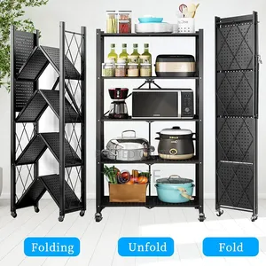 5-layer Foldable Storage Rack Constructed From Black Metal.
