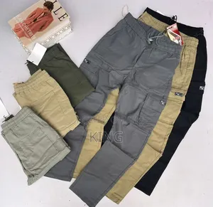Cargo Pants. Drawstring Waist, Black, Beige, Olive, Gray, and Khaki
