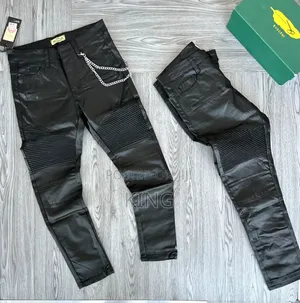 Black Buscemi Biker Balmain Pants. Oil/Leather Jeans