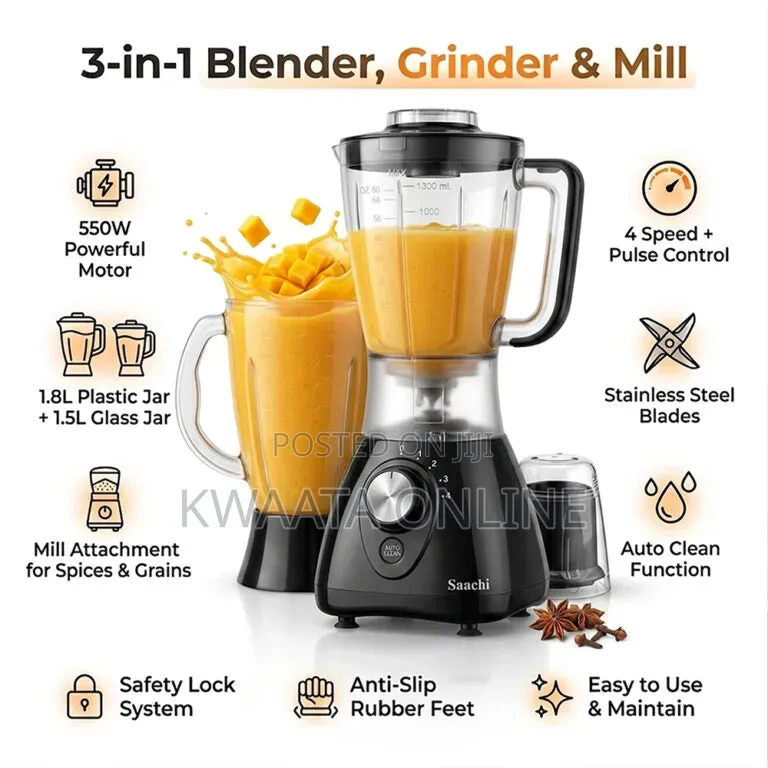 3 in 1 Saachi Nl-Bl 4376 Electric Blender-Black 1.5l